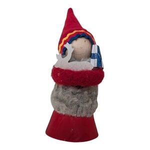 Vintage Finnish Wooden  Gnome Holding A Reindeer And Flag .  GUC